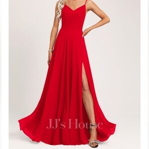 JJ House Red A-line V-Neck Floor-Length Chiffon Bridesmaid Dress Size 2